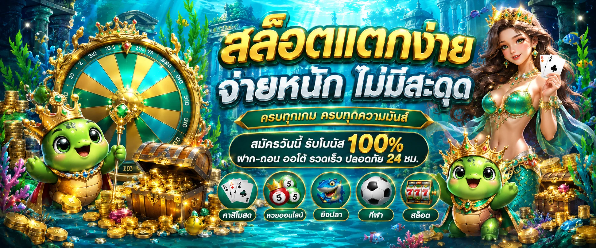 แบนเนอร์หน้าสล็อตเว็บตรง Turtle99 รวมค่ายเกมดัง